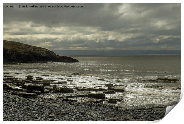 Dunraven Bay lit by Sun Glamorgan Coast Print by Nick Jenkins