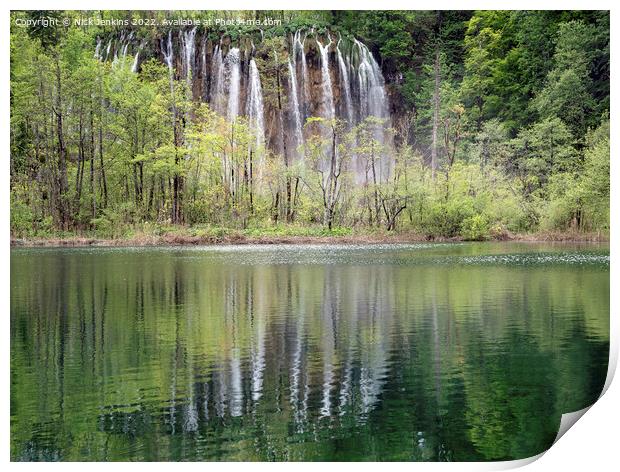 Waterfall and Reflection Plitvice National Park Print by Nick Jenkins