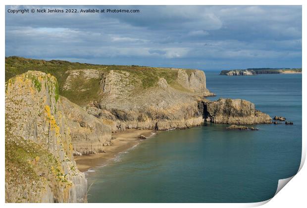 Skrinkle Haven Beach and Cliffs Pembrokeshire Print by Nick Jenkins