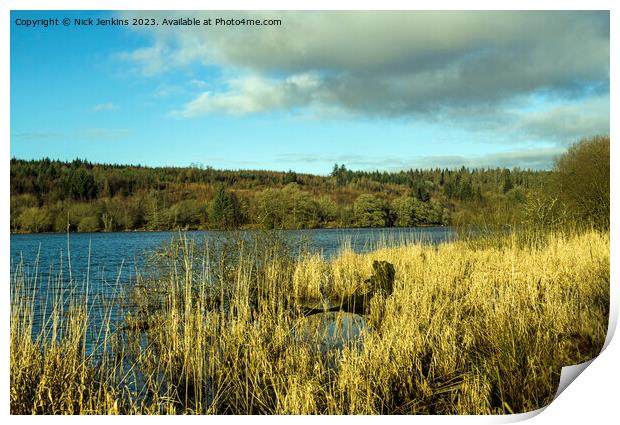 Llwyn Onn Reservoir Brecon Beacons in Winter  Print by Nick Jenkins