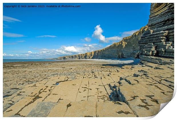 Cliffs from Nash Point to Monknash Glamorgan Coast Print by Nick Jenkins