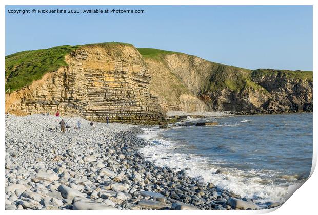 Dunraven Bay with outgoing Tide Print by Nick Jenkins
