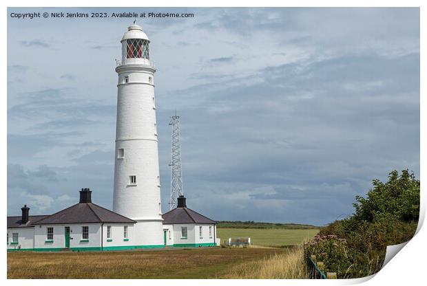 Nash Point Lighthouse along from Nash Point Beach  Print by Nick Jenkins