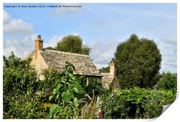Stone Cottage in the Cotswolds Village of Guiting Power Gloucestershire Print by Nick Jenkins