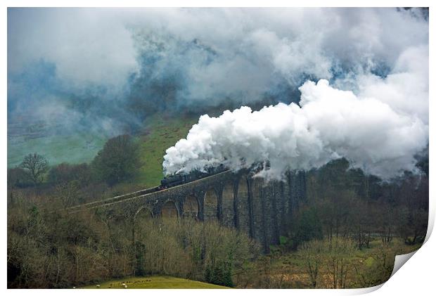 Steam Engines crossing Cynghordy Viaduct Mid Wales Print by Nick Jenkins