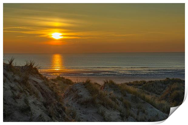 Sunset over Rhossili Beach Gower Peninsula  Print by Nick Jenkins