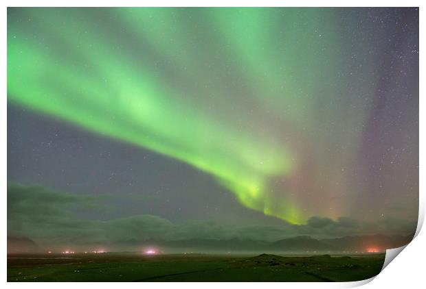 Aurora Borealis over Iceland Hofn Icelandic south  Print by Nick Jenkins