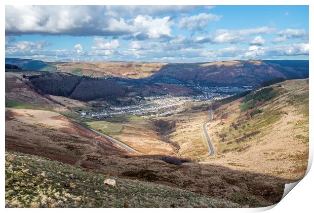 Cwmparc Rhondda Fawr Valley from the Bwlch Pass  Print by Nick Jenkins
