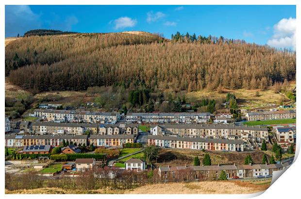 Looking Down onto Cwmparc in the Rhondda Print by Nick Jenkins