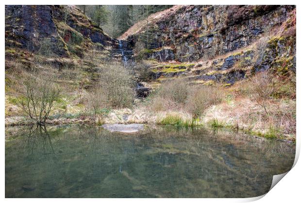 Pond and Waterfall above Clydach Vale Rhondda  Print by Nick Jenkins