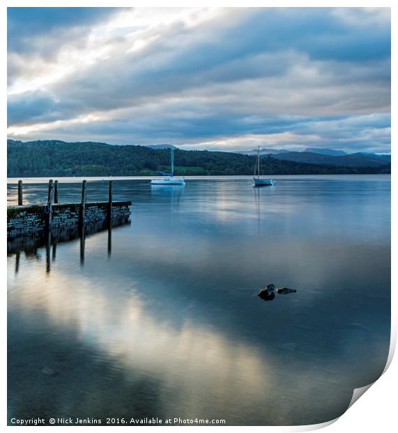 Cloud Reflections on Lake Windermere Lake District Print by Nick Jenkins