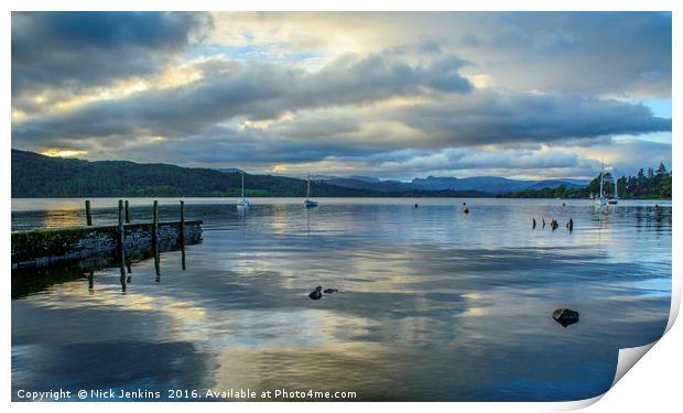 Lake Windermere with Cloud Reflections Cumbria Print by Nick Jenkins