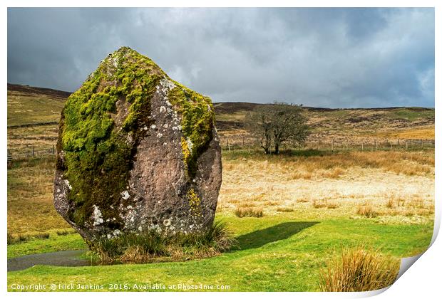 Maen Llia Standing Stone and tree  Brecon Beacons Print by Nick Jenkins