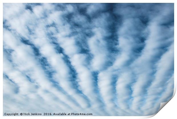 High White Furrow Clouds in a Blue Sky Print by Nick Jenkins