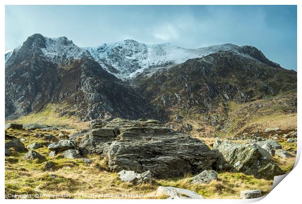Y Garn from Llyn Idwal Snowdonia in Winter Wales  Print by Nick Jenkins
