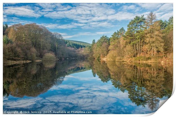 Clydach Reservoir Reflection Llanwonno South Wales Print by Nick Jenkins