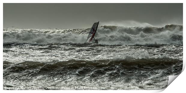 Wind Surfer in Rough Sea Glamorgan Heritage Coast Print by Nick Jenkins