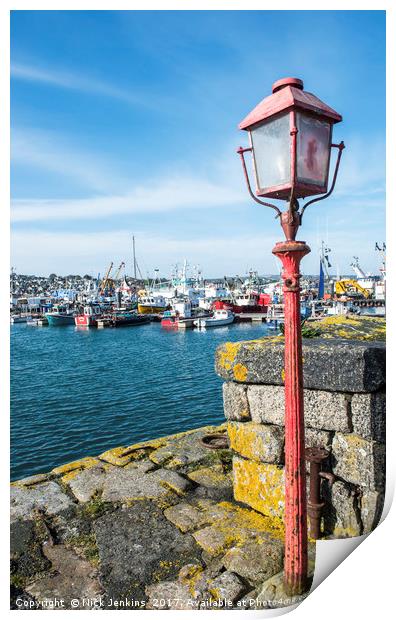 The Old Red Lamp Post Newlyn Harbour Cornwall Print by Nick Jenkins