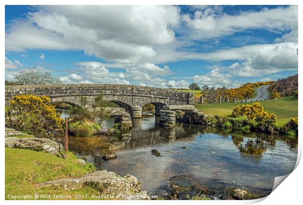 Bellever Clapper Bridge on Dartmoor in Devon Print by Nick Jenkins