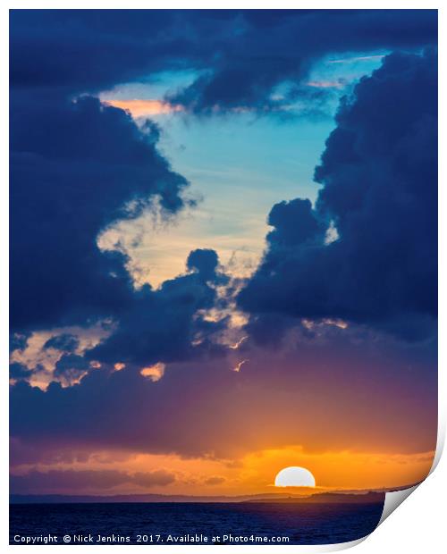 Sunset between the clouds and the Sea Print by Nick Jenkins