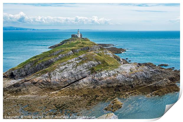 The Mumbles Lighthouse in Swansea Bay South Wales Print by Nick Jenkins