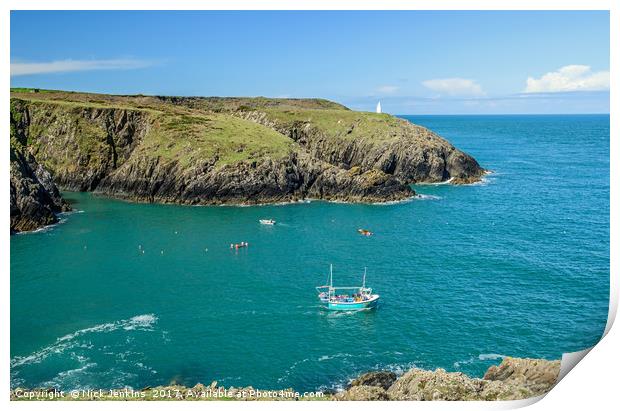 Lobster Boat off Porthgain Pembrokeshire Coast  Print by Nick Jenkins