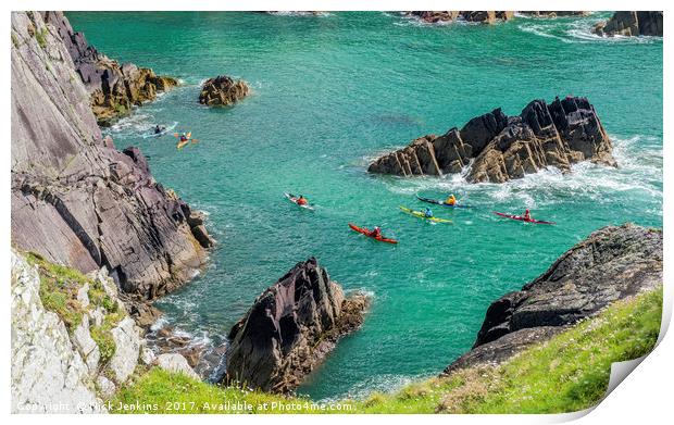 Kayaking off the Pembrokeshire Coast at Porthclais Print by Nick Jenkins