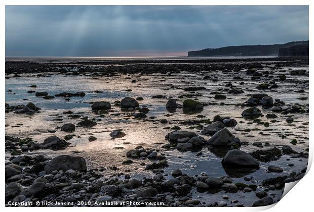 Evening sunset Llantwit Major Beach South Wales Co Print by Nick Jenkins