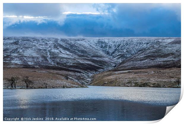 The Grwyne Fawr Reservoir in Winter Print by Nick Jenkins
