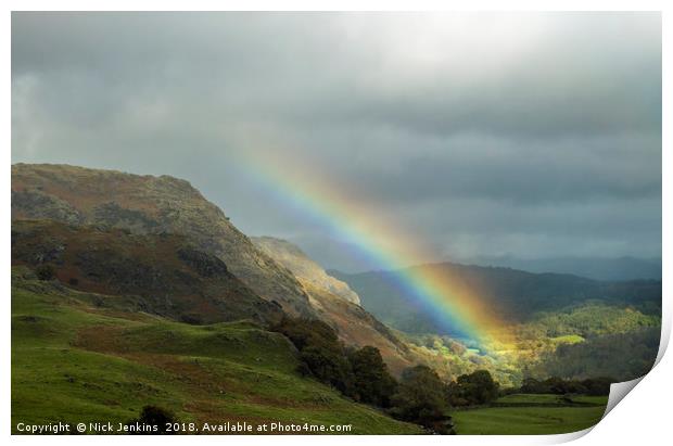 Rainbow over the Coniston Fells Lake District Print by Nick Jenkins