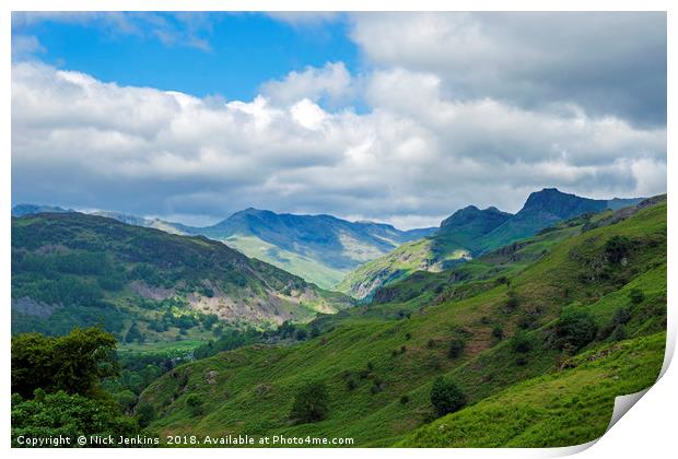 The Great Langdale Valley and Langdale Pikes Print by Nick Jenkins