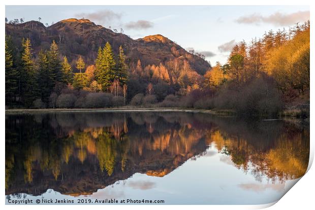 Evening Reflections at Yew Tree Tarn Lake District Print by Nick Jenkins