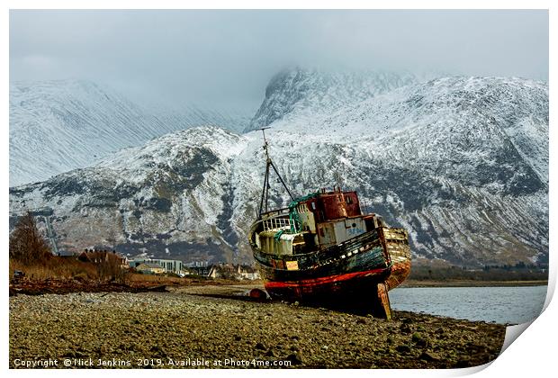 The Corpach Wreck beneath Ben Nevis Scotland Print by Nick Jenkins