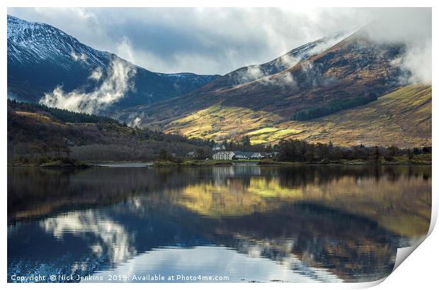 Reflections Loch Leven opposite Glencoe Scotland Print by Nick Jenkins