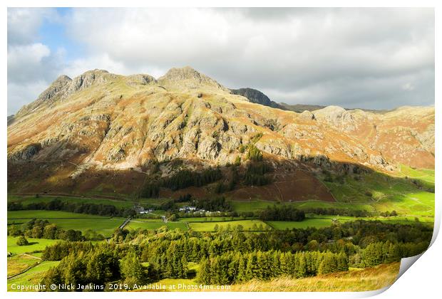 The Langdale Pikes from Langdale Pass  Print by Nick Jenkins