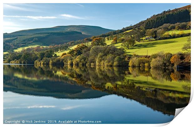 Reflections on Talybont Reservoir Brecon Beacons Print by Nick Jenkins