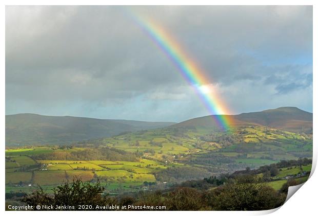 A Rainbow and the Sugarloaf Brecon Beacons Print by Nick Jenkins