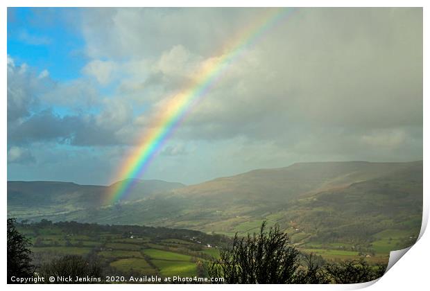 Rainbow over the Brecon Beacons Print by Nick Jenkins