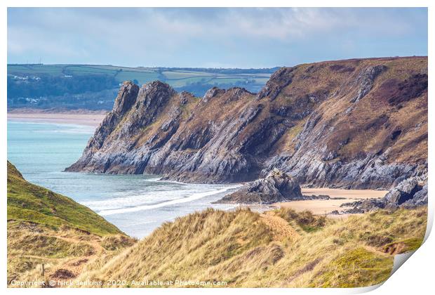 Great Tor overlooking Three Cliffs Bay Gower Wales Print by Nick Jenkins