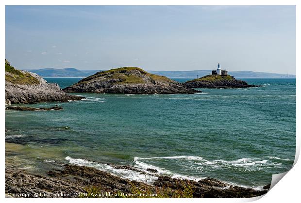 Mumbles Lighthouse and Bracelet Bay Gower Print by Nick Jenkins