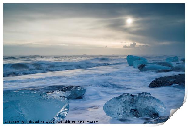 Ice Blocks on Jokulsarlon Beach Iceland  Print by Nick Jenkins