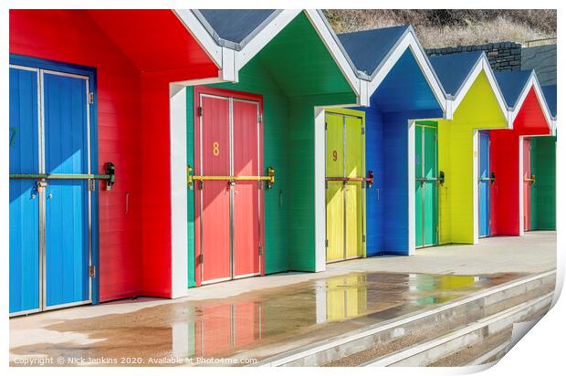 Abstract Multi Coloured Beach Huts Barry Island Print by Nick Jenkins