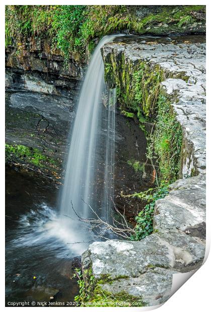 Scwd Gwladys falls from above in the Vale of Neath Print by Nick Jenkins