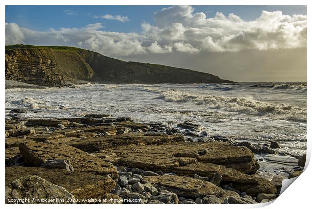 Dunraven Bay on a windy and sunny afternoon  Print by Nick Jenkins