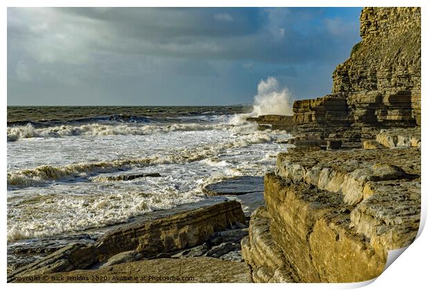 Dunraven Bay Coastline and waves south Wales  Print by Nick Jenkins
