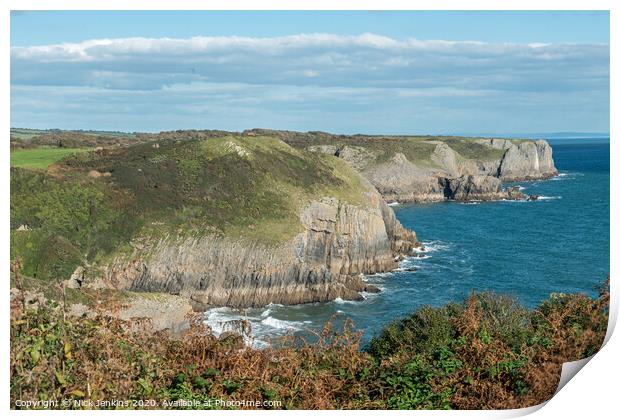 Cliffs just north of Tenby in Pembrokeshire Print by Nick Jenkins