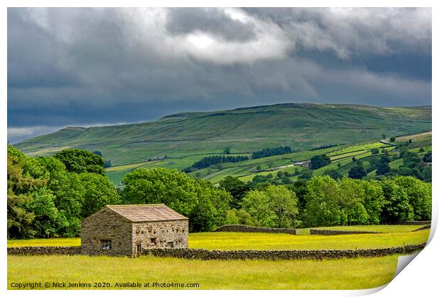 Swaledale from Muker with Yorkshire Dales Barn  Print by Nick Jenkins