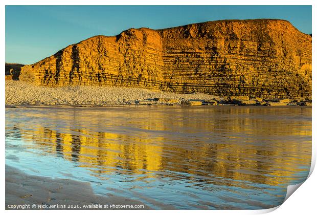 Limestone Cliffs Dunraven Bay in the Evening Print by Nick Jenkins