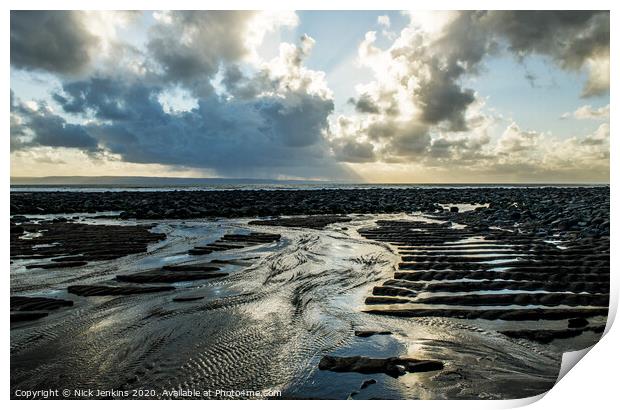 Sunlight on the sand Llantwit Major Beach  Print by Nick Jenkins