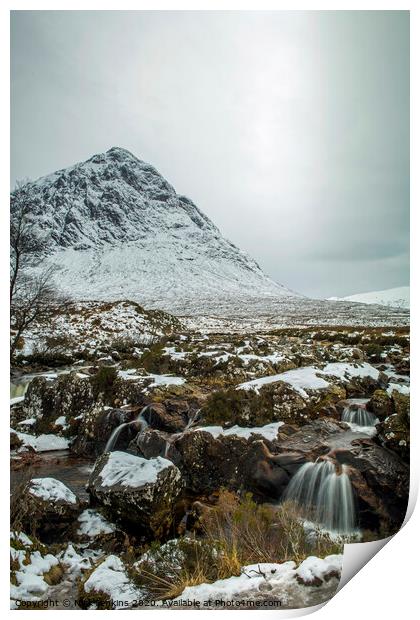 Buchaille Etive Mor and Waterfalls in Winter  Print by Nick Jenkins